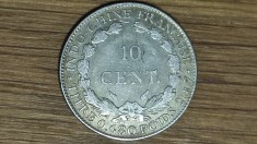 Indochina franceza - moneda argint rara - 10 centimes 1937 XF - varietate cu an unic de batere !