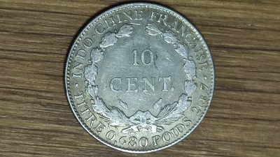 Indochina franceza - moneda argint rara - 10 centimes 1937 XF - varietate cu an unic de batere ! foto