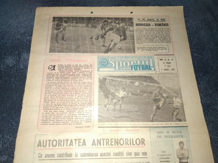 ZIARUL SPORTUL SUPLIMENT FOTBAL 1 AUGUST 1986