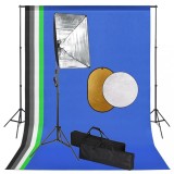 VidaXL Set studio foto cu lumini softbox, fundal și reflector
