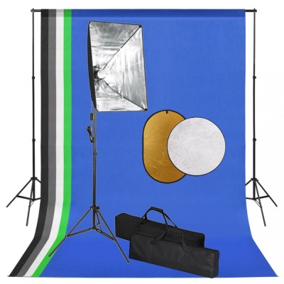 vidaXL Set studio foto cu lumini softbox, fundal și reflector foto