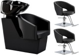 Set Coafor Profesionist Greta: Schela Spălare + 2 Scaune cu Suport Hidraulic și Accesorii Bol Ceramic