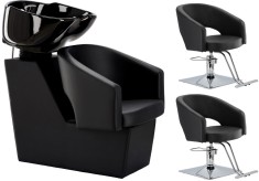 Set Coafor Profesionist Greta: Schela Spălare + 2 Scaune cu Suport Hidraulic și Accesorii Bol Ceramic