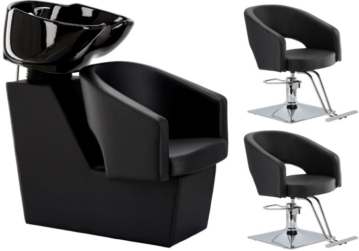 Set Coafor Profesionist Greta: Schela Spălare + 2 Scaune cu Suport Hidraulic și Accesorii Bol Ceramic