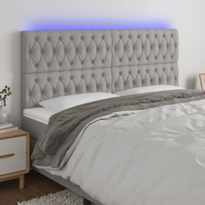 vidaXL Tăblie de pat cu LED, gri deschis, 200x7x118/128 cm, textil foto