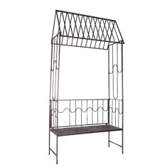 Arcada metalica, pergola, pentru gradina, cu banca, bronz antic, 123x63x252 cm