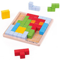 Joc de logica - Puzzle colorat, 16 piese din lemn, 24 carduri, 3 ani+