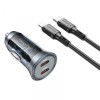 Incarcator Auto Cu Cablu Lightning Borofone BZ26B Discovery, 45W, 3A, 2 x USB-C, Albastru, Apple