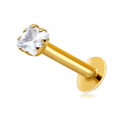 Piercing pentru buză și bărbie din aur de 14K - zircon pătrat, transparent 2,5 mm