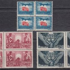 ROMANIA 1947 LP 225 AL DOILEA CONGRES CGM BLOCURI DE 4 TIMBRE MNH