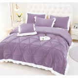Cumpara ieftin Lenjerie de Pat din Catifea, pentru Pat Dublu, 4 Piese, Lavanda cu Margine Alba - FR141