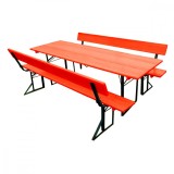 Set berarie STANDARD cu spatar din lemn masiv de rasinos 220 cm pentru terasa sau gradina o masa si doua banci cu spatar culoare cires