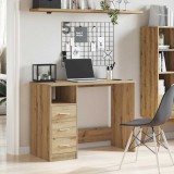 Birou vidaXL Stejar Artizanal 102x76x50 cm, Lemn Prelucrat, Maro, Birou PC, Laptop, Masa de lucru cu Sertare