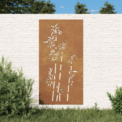 Decorație perete de grădină 105x55 cm design bambus oțel Corten foto
