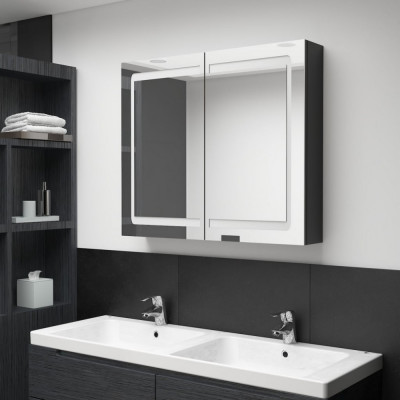vidaXL Dulap de baie cu oglindă și LED, negru strălucitor, 80x12x68 cm foto