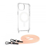 Cumpara ieftin Husa transparenta Apple iPhone 14 cu snur Roz Techsuit MagSafe Crossbody