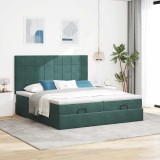 vidaXL Cadru de pat otoman cu saltele, catifea verde &icirc;nchis 180x200cm