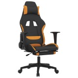 Cumpara ieftin Scaun de gaming cu suport picioare, negru si oranj, textil