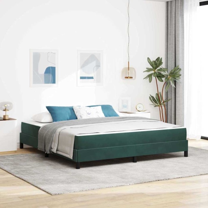 vidaXL Pat boxspring cu saltea Verde &icirc;nchis 180 x 200 cm Catifea 3398710