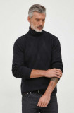 Lindbergh pulover de bumbac culoarea negru, călduros, cu guler