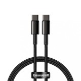 CABLU alimentare si date Baseus Tungsten Gold, Fast Charging Data Cable pt. smartphone, USB Type-C la USB Type-C 100W, braided, 1m, negru &quot;CATWJ-01&quot; (