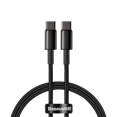 CABLU alimentare si date Baseus Tungsten Gold, Fast Charging Data Cable pt. smartphone, USB Type-C la USB Type-C 100W, braided, 2m, negru &amp;quot;CATWJ-A01&amp;quot; foto