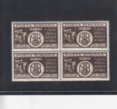 ROMANIA 1943 LP 157 A.G.I.R. BLOC DE 4 TIMBRE MNH foto