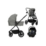 Carucior 3 in 1 Lionelo Meril Gri, landou XL, reversibil, scoica auto ADAC, accesorii, pana la 22 kg