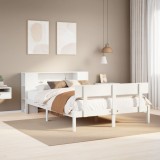 VidaXL Pat cu bibliotecă fără saltea, alb, 140x190 cm, lemn masiv pin 3321771