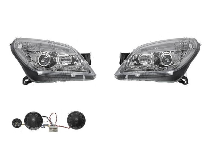 Set faruri tuning OPEL ASTRA H, 10.2003-04.2007, Taiwan, partea stanga+dreapta, pozitie pe LED;tip bec H1+H1; electric; transparent, argintiu; cu mot