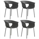 Outsunny Set de 4 Scaune de Exterior, cu Brațe, Spătar Perforat, Picioare Metalice, Gri &Icirc;nchis | Aosom Romania