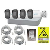 Kit supraveghere IP 4 camere Uniarch 4MP IR 30m Lentila 2.8mm PoE Microfon IP67, NVR 4 Canale PoE 4K 8MP, accesorii, HDD + CADOU Autocolant Rovision S