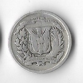 Moneda 10 centavos 1952 - Dominicana, 2,5 g argint 0,900