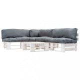 Cumpara ieftin Set mobilier grădină din paleți cu perne gri, 4 piese, lemn