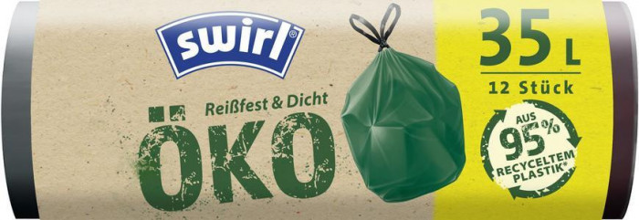 Saci de gunoi Swirl EKO, retractabili, verzi, 35 litri, 12 buc.