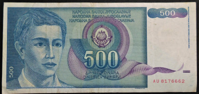 Bancnota 500 DINARI / DINARA - YUGOSLAVIA, anul 1990 * cod 225 foto