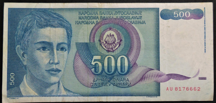 Bancnota 500 DINARI / DINARA - YUGOSLAVIA, anul 1990 * cod 225