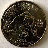 AMERICA QUARTER 1/4 DOLLAR 2008 LITERA P. (Grizzly bear with salmon - ALASKA),BU, America de Nord, Cupru-Nichel