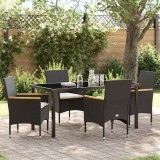 Set de dining pentru grădină , 5 piese cu perne, din rattan poly negru