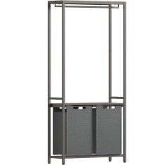 VASAGLE Cos de rufe, 2 compartimente, saci de rufe detasabili, 2 rafturi, tija umerase, 2x46L, 73x33x177cm, gri Household NewTrend