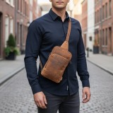 Borseta crossbody barbati, Diagonala, Mod Purtare Stanga, Dreapta, GREEN WOOD, 17x26x4 cm, Piele naturala