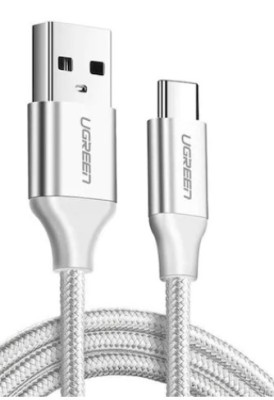 Cablu date UGREEN USB-C QC3.0,1 m, alb, nichelat cu capat din aluminiu foto