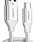 Cablu date UGREEN USB-C QC3.0,1 m, alb, nichelat cu capat din aluminiu