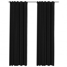 Draperii opace aspect in, cârlige, 2 buc., antracit, 140x245 cm