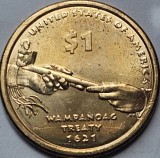 1 Dollar 2011 USA, Wampanoag Treaty, Sacagawea, unc-Aunc, putina tonifiere, , litera D