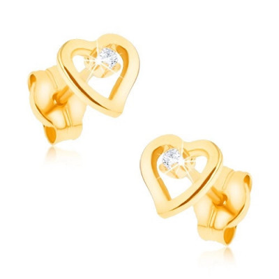 Cercei din aur 9K - contur de inimă asimetrică, zirconii foto