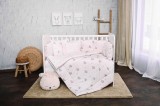 Set lenjerie de pat Loreli, cu 7 piese din bumbac ranforce, Lily, Beige Bunnies, Lorelli