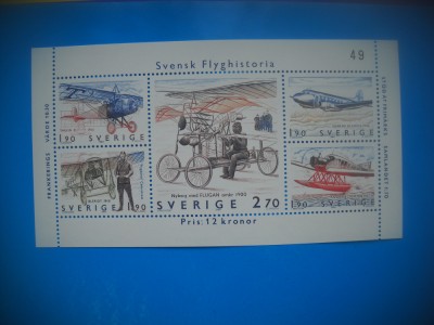 HOPCT TIMBRE SUEDIA MNH 937 AVIATIE SUEDEZA BLOC 1984-5 VALORI-NESTAMPILAT foto