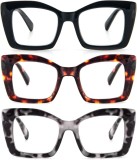 Ochelari de citit pătrați oversize, set de 3, protecție anti-lumină albastră, balamale cu arc &ndash; 1.5