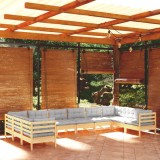 vidaXL Set mobilier de grădină cu perne gri 10 piese lemn masiv de pin 3097330